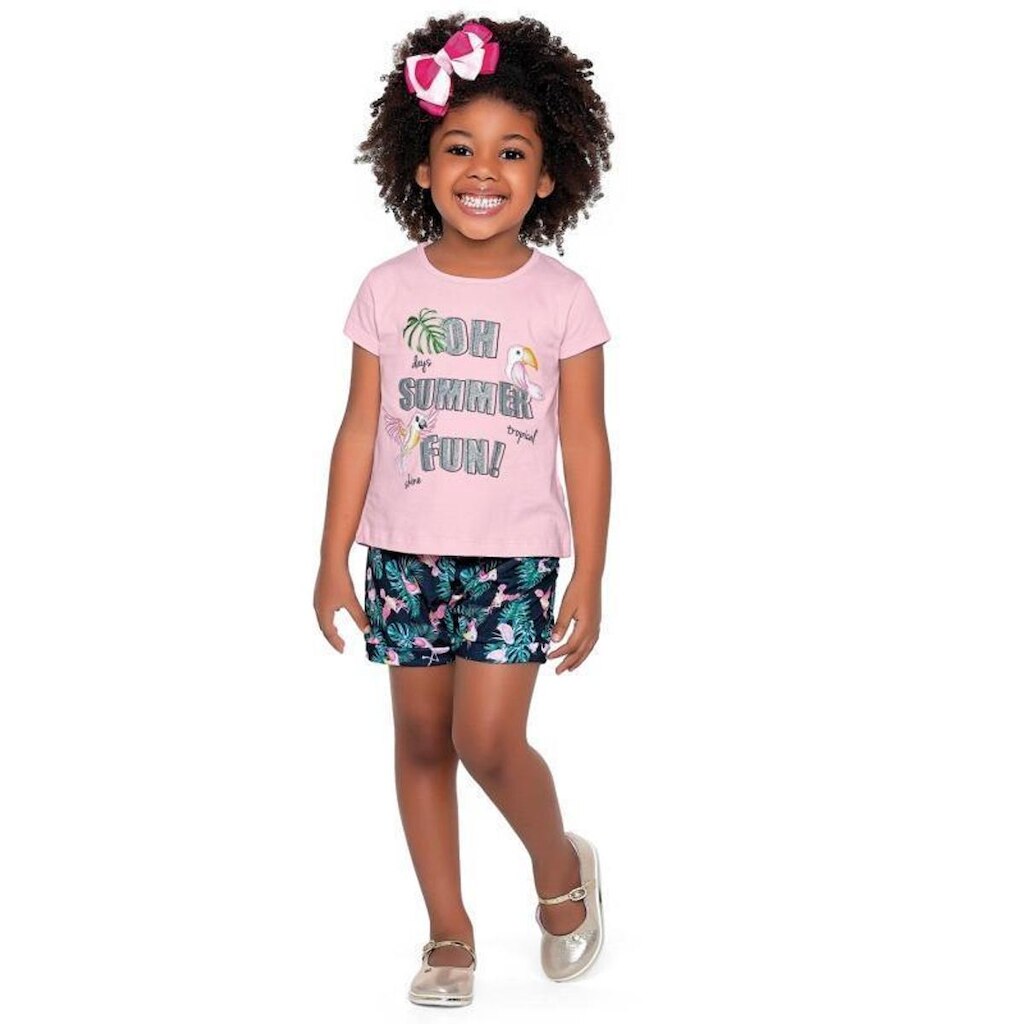 Conjunto Infantil Menina Verão, Flamingo, 2 Peças - Fakini forfun