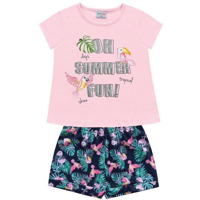 Conjunto Infantil Menina Verão, Flamingo, 2 Peças - Fakini forfun