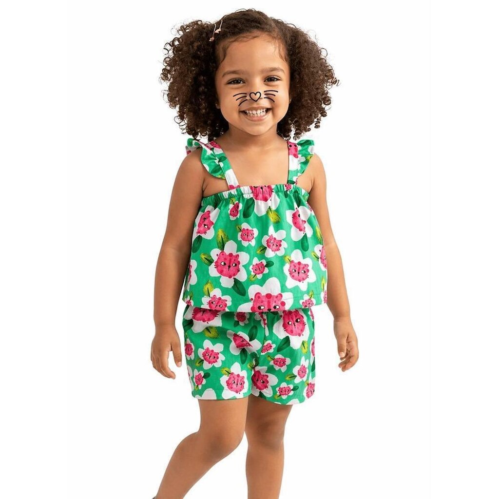 Conjunto Infantil Menina Vi uma Oncinha Alphabeto Verde