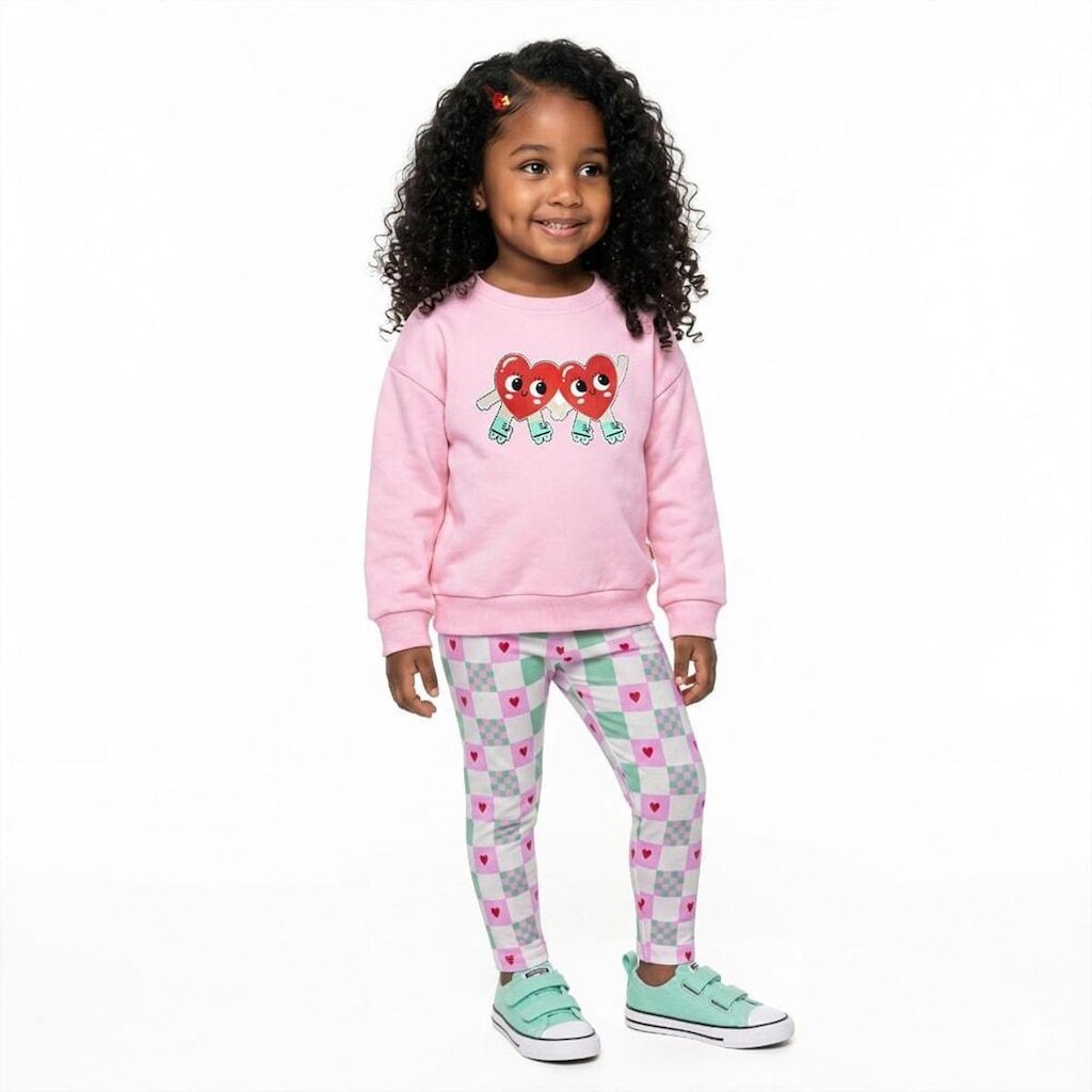Conjunto Infantil Menina Xadrez Collors Alphabeto Rosa e Off