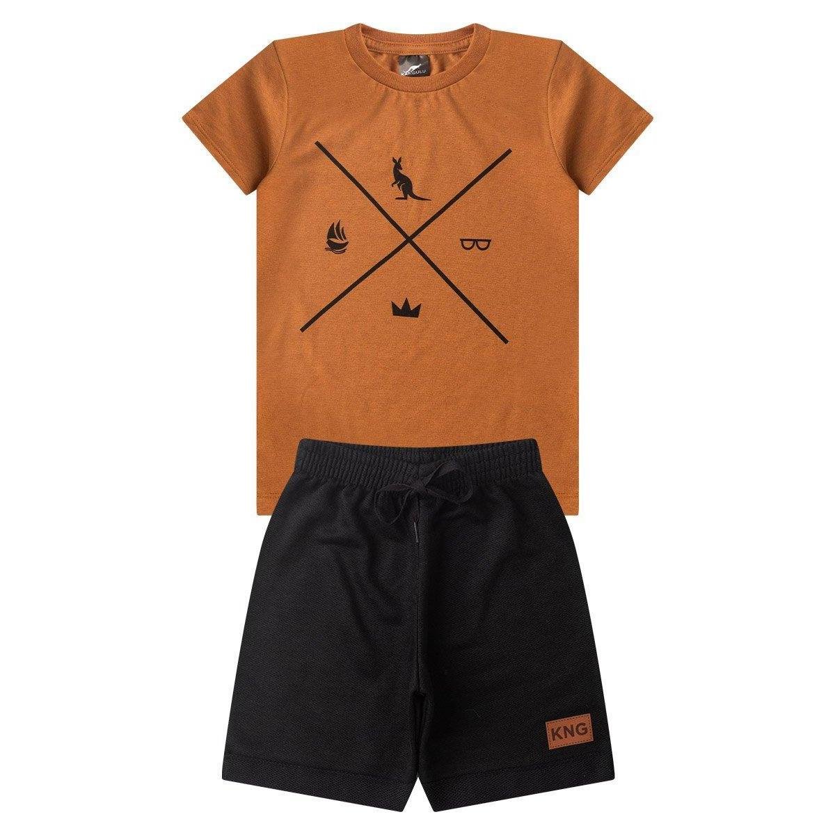 Conjunto Infantil Menino Algodão Premium Verão Símbolos Kangulu Menor preço em Conjunto Infantil Menino Algodão Premium Verão Símbolos Kangulu