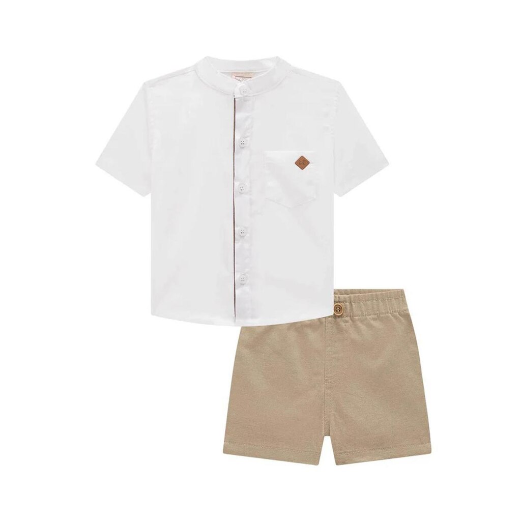 Conjunto Infantil Menino Camisa e Bermuda em Sarja Melange