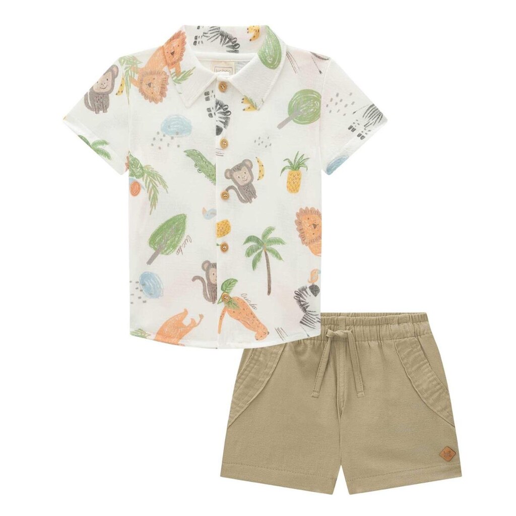 Conjunto Infantil Menino Camisa Safári/Bermuda Linho Luc.Boo