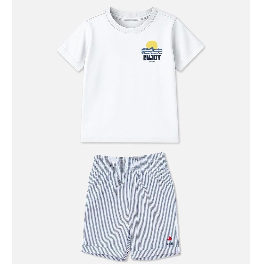 Conjunto Infantil Menino Camiseta Branca/Bermuda Listras Bimbi