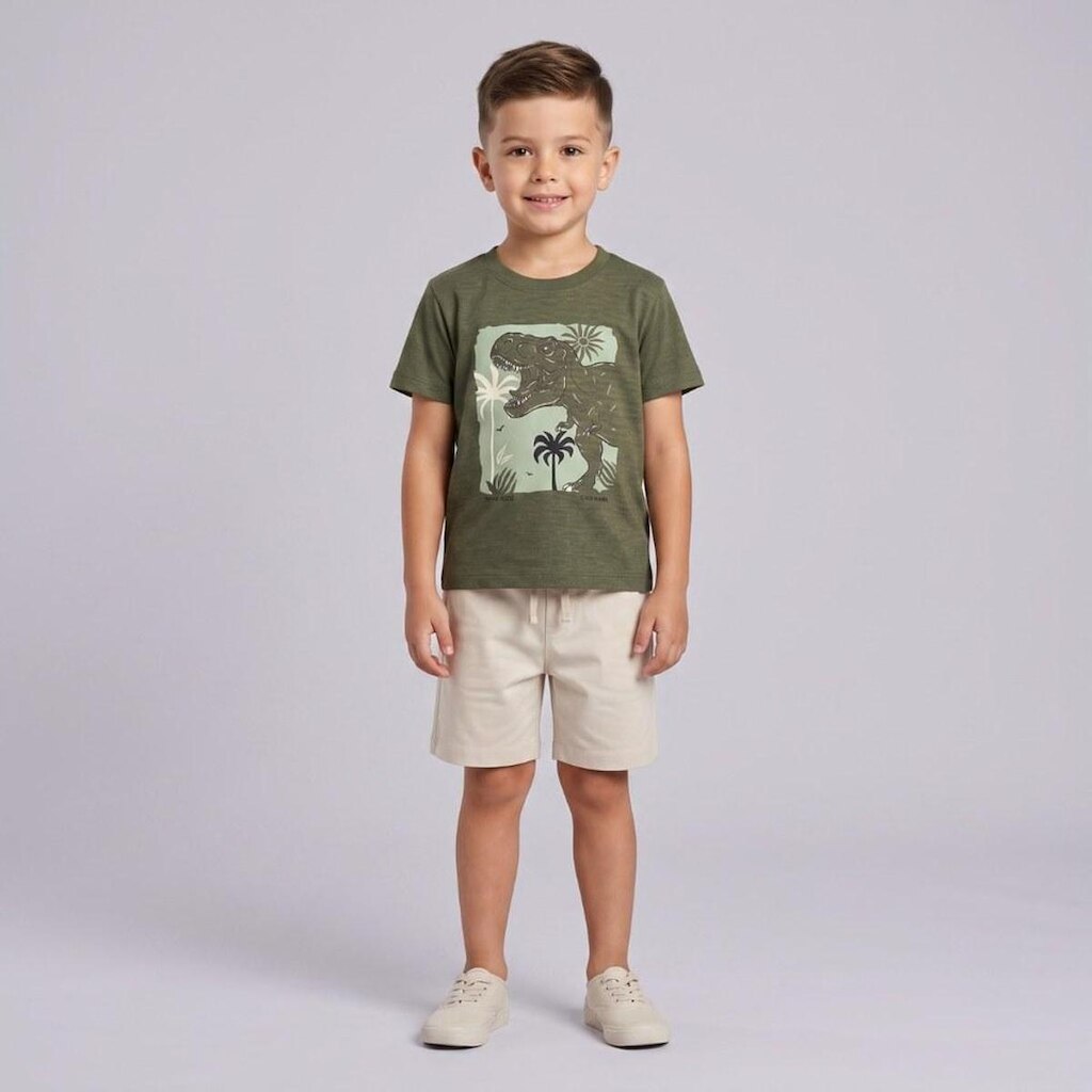 Conjunto Infantil Menino Camiseta E Bermuda Dino Rovi Kids