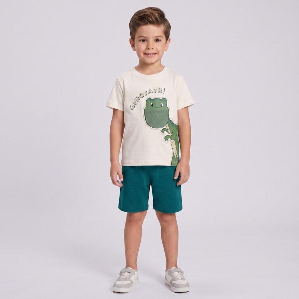 Conjunto Infantil Menino Camiseta E Bermuda Dinossauro Rovi Kids