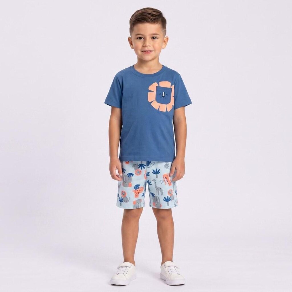 Conjunto Infantil Menino Camiseta E Bermuda Leão Rovi Kids