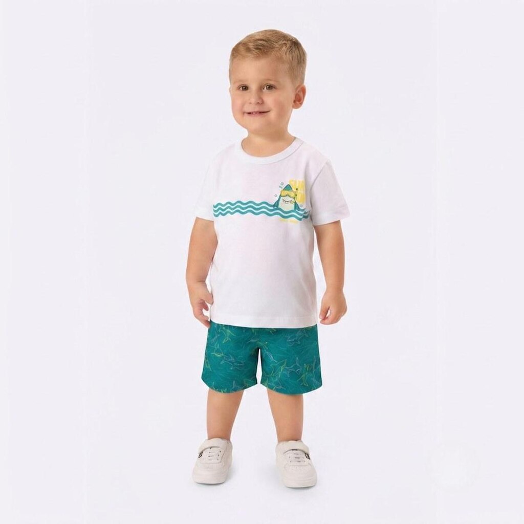 Conjunto Infantil Menino Camiseta E Bermuda Tubarão Rovi Kids