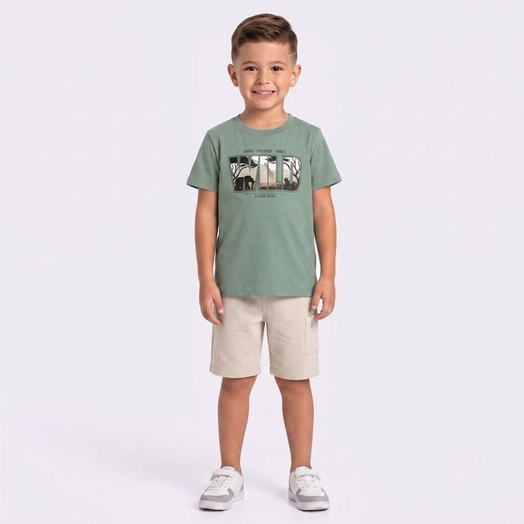Conjunto Infantil Menino Camiseta E Bermuda Wild Rovi Kids