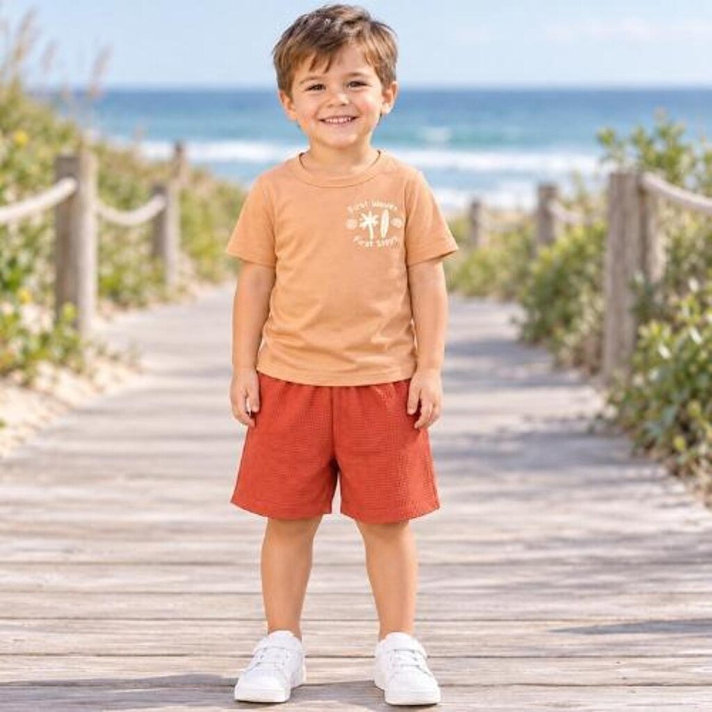 Conjunto Infantil Menino Camiseta First Waves e Shorts Texturizado Sem Bolsos 4YOU- Cativa