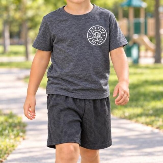 Conjunto Infantil Menino Camiseta Let’s Play Academy e Shorts Texturizado Sem Bolsos 4YOU- Cativa