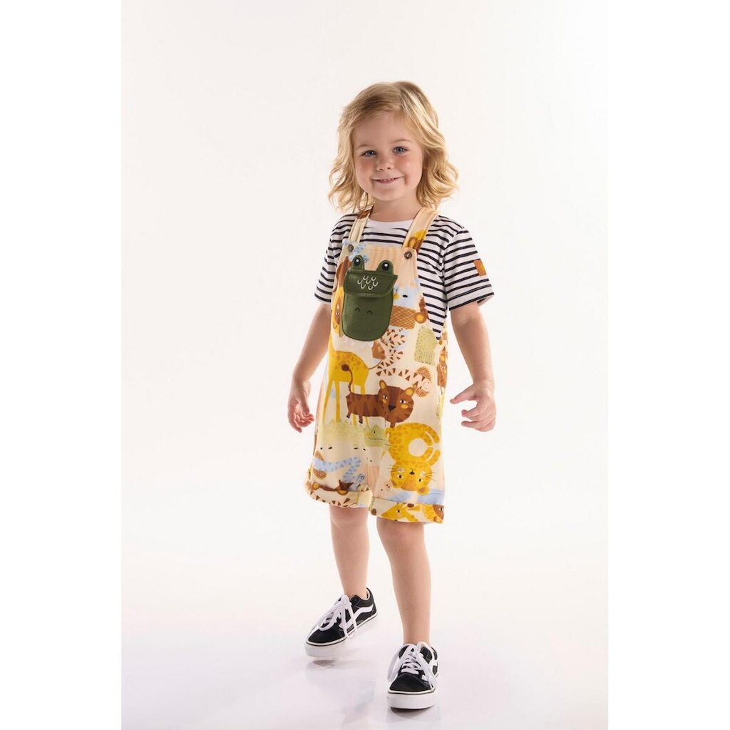 Conjunto Infantil Menino com Camiseta e Jardineira Safari Três e Já