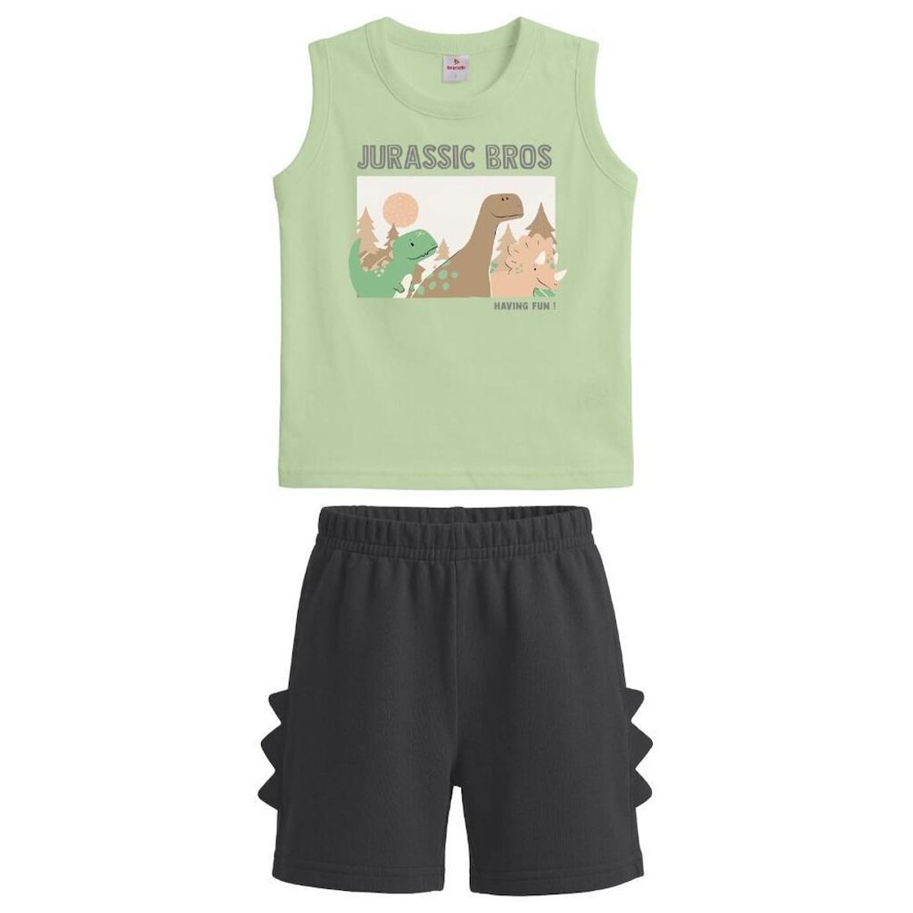Conjunto infantil menino em meia malha com aplique interativo de dinossauro Brandili