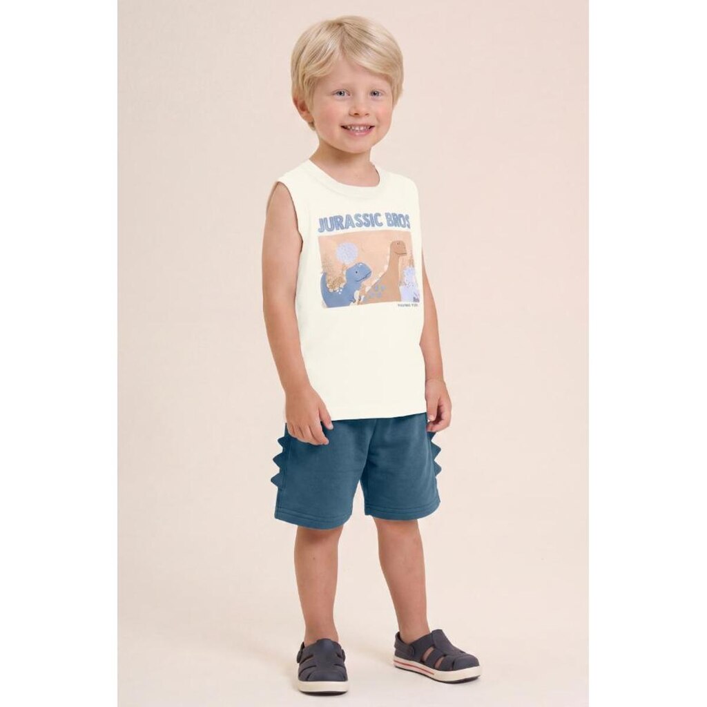 Conjunto infantil menino em meia malha com aplique interativo de dinossauro Brandili