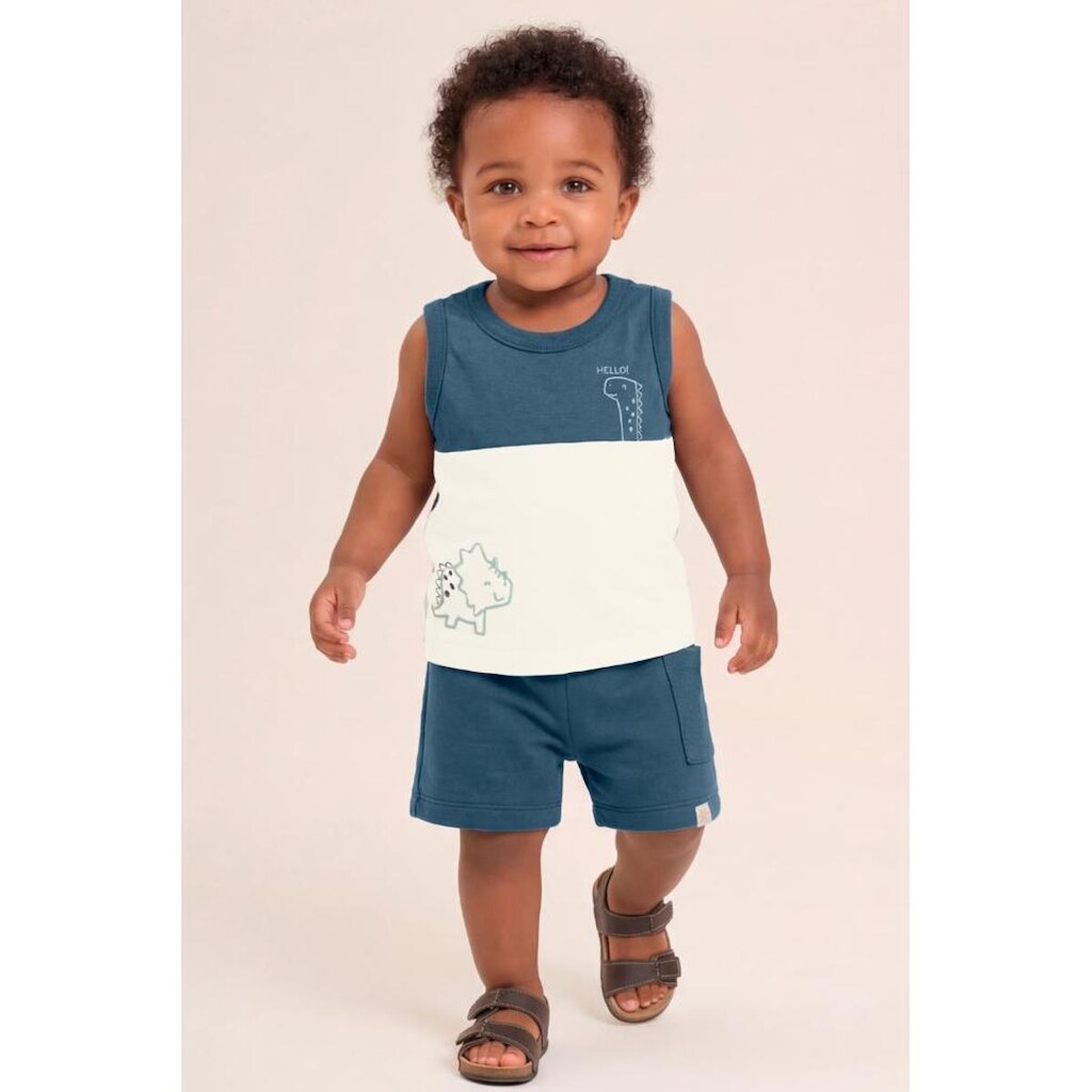 Conjunto infantil menino em meia malha com estampa de dinossauro Brandili
