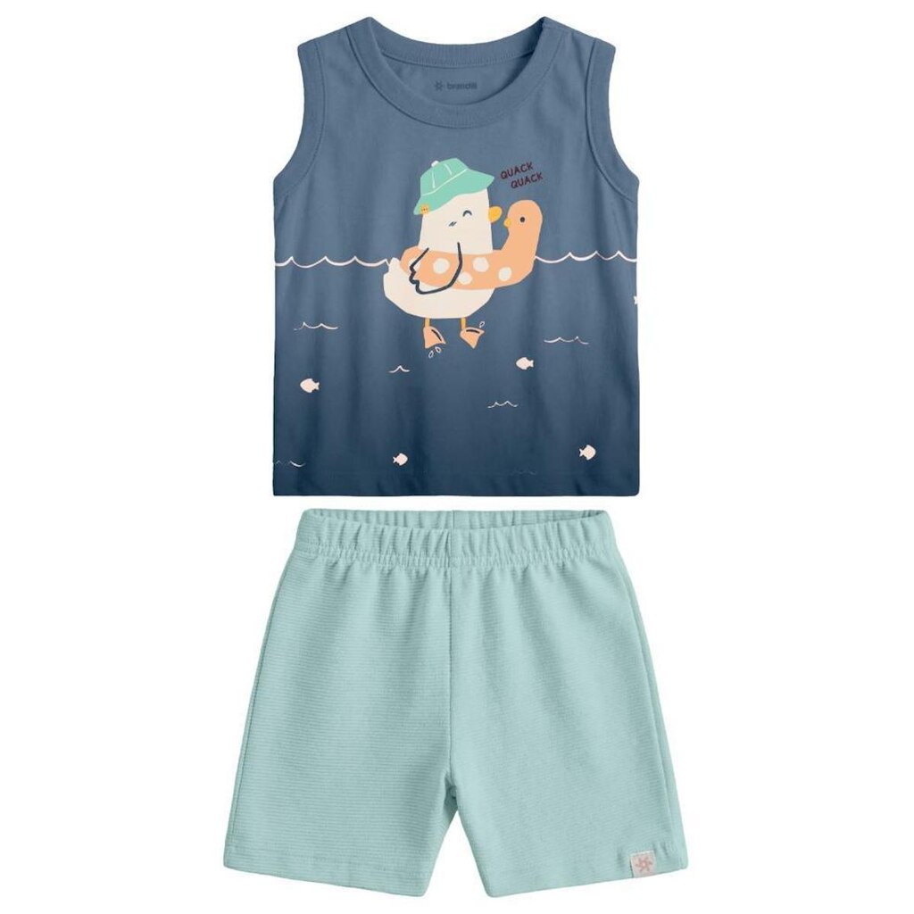 Conjunto infantil menino em meia malha com estampa de pato Brandili