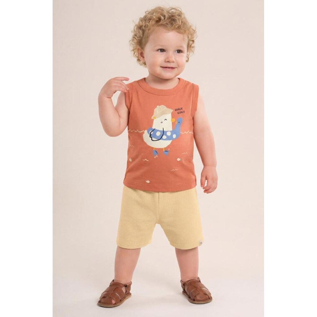 Conjunto infantil menino em meia malha com estampa de pato Brandili