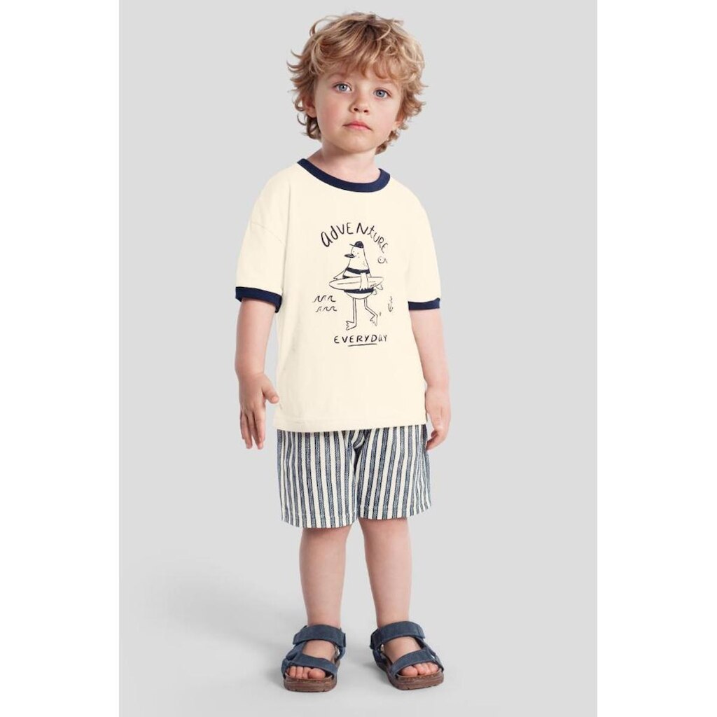 Conjunto infantil menino em meia malha com estampa de pato Mundi