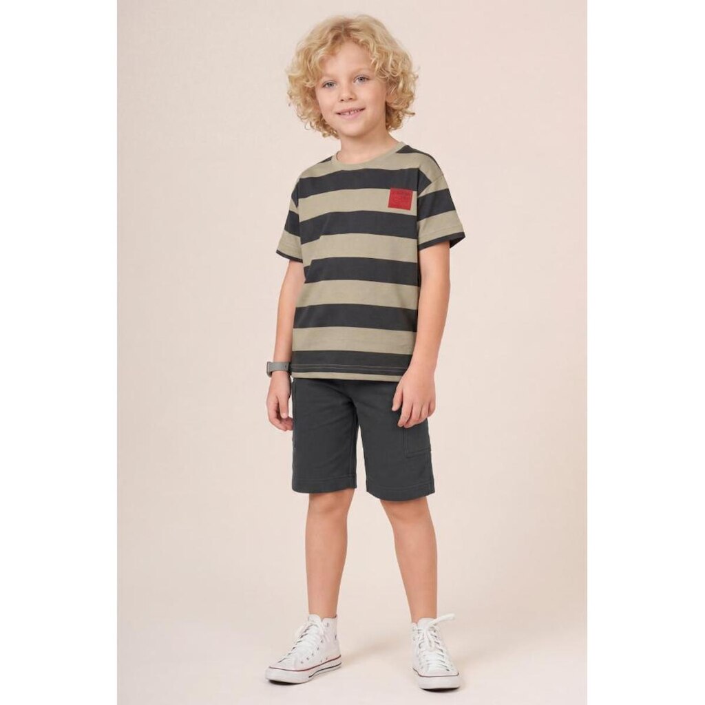 Conjunto infantil menino em meia malha listrado Brandili