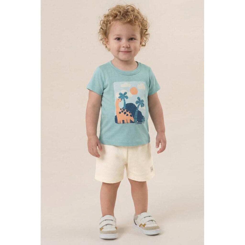 Conjunto infantil menino em meia malha om estampa de dinossauro Brandili