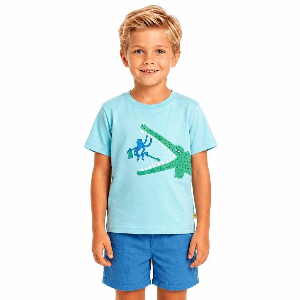 Conjunto Infantil Menino Jacaré Mint e Azul Alphabeto