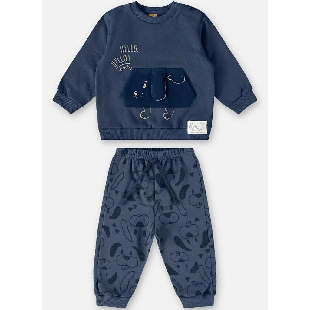 Conjunto Infantil Menino Moletom Hello Hello Azul Up Baby