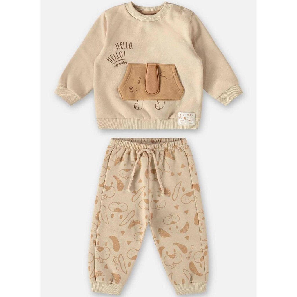 Conjunto Infantil Menino Moletom Hello Hello Bege Up Baby
