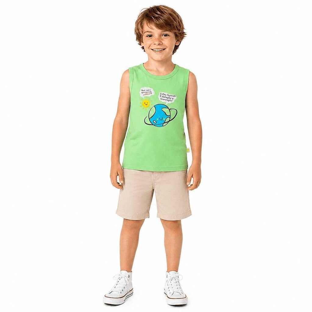 Conjunto Infantil Menino Planeta Pistache e Cru Alphabeto