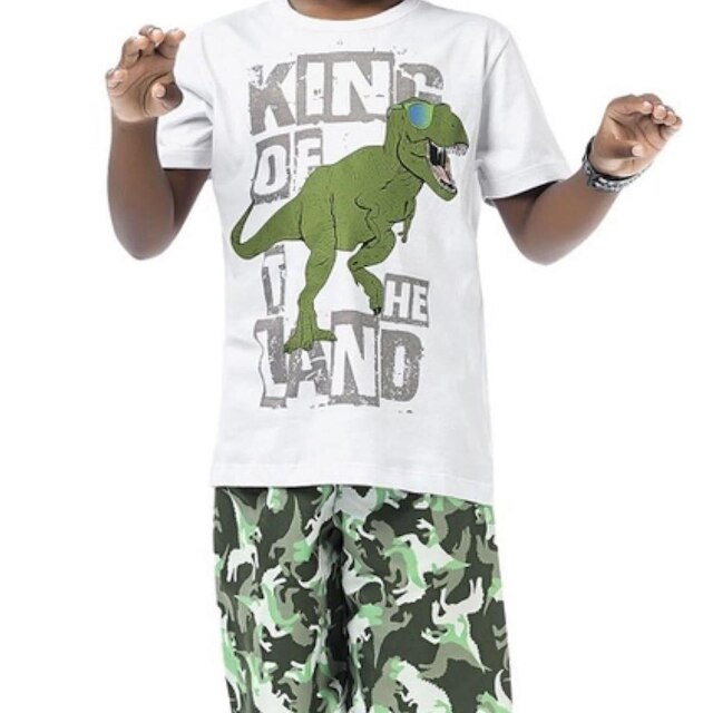 Conjunto Infantil Menino Verão Camiseta e Bermuda em Microfibra Dinossauro 2 peças Tam 4 a 12 - Faki