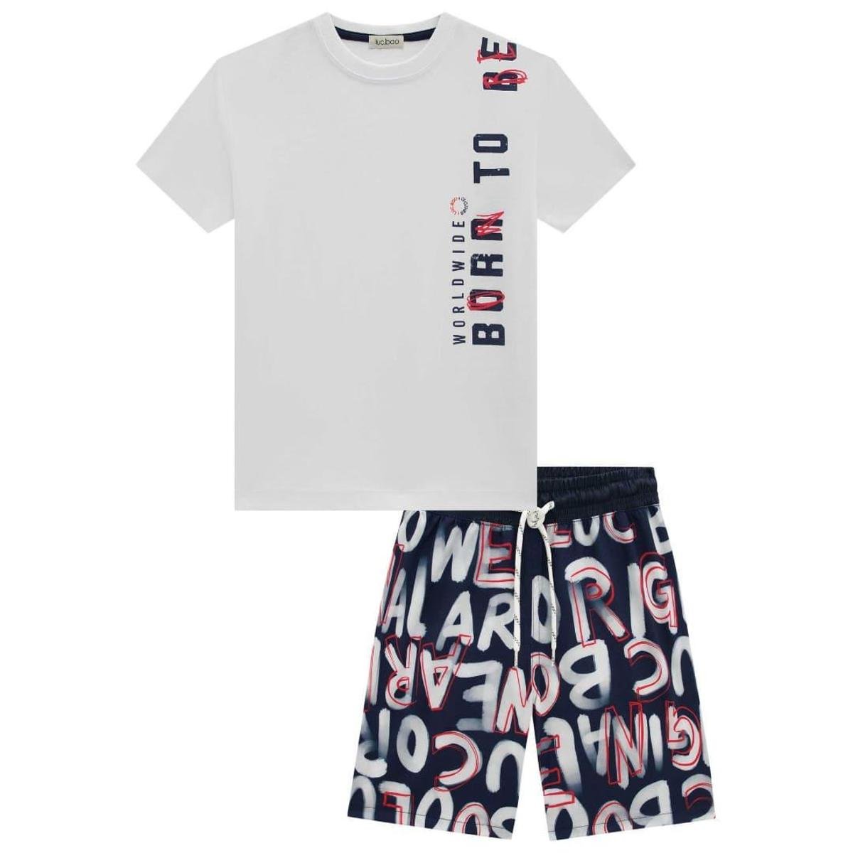 Conjunto Infantil Menino Verão em Meia Malha e Bermuda em Moletom