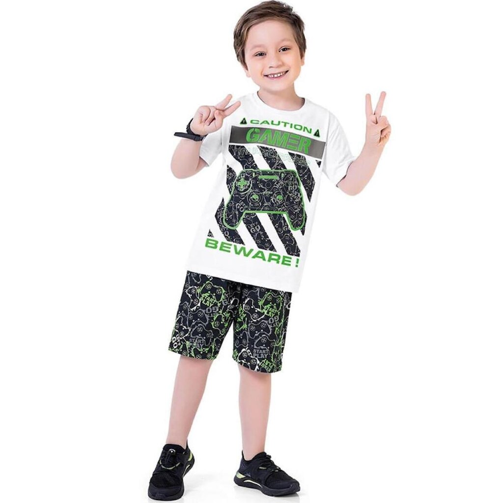 Conjunto Infantil Menino Verão Game  2 peças Tam 4 a 12  - Fakini