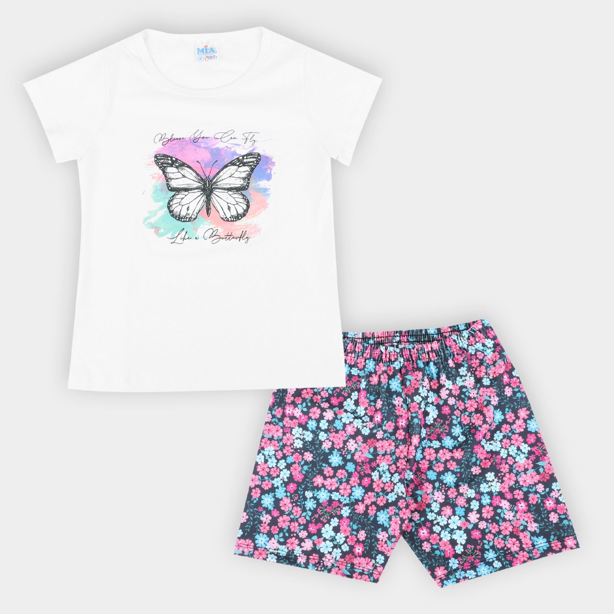 Conjunto Infantil Mia Kids Borboletas Feminino - Branco Menor preço em Conjunto Infantil Mia Kids Borboletas Feminino - Branco
