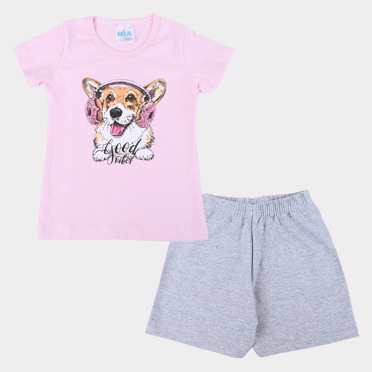 Conjunto Infantil Mia Kids Dog Feminino - Rosa Claro Menor preço em Conjunto Infantil Mia Kids Dog Feminino - Rosa Claro