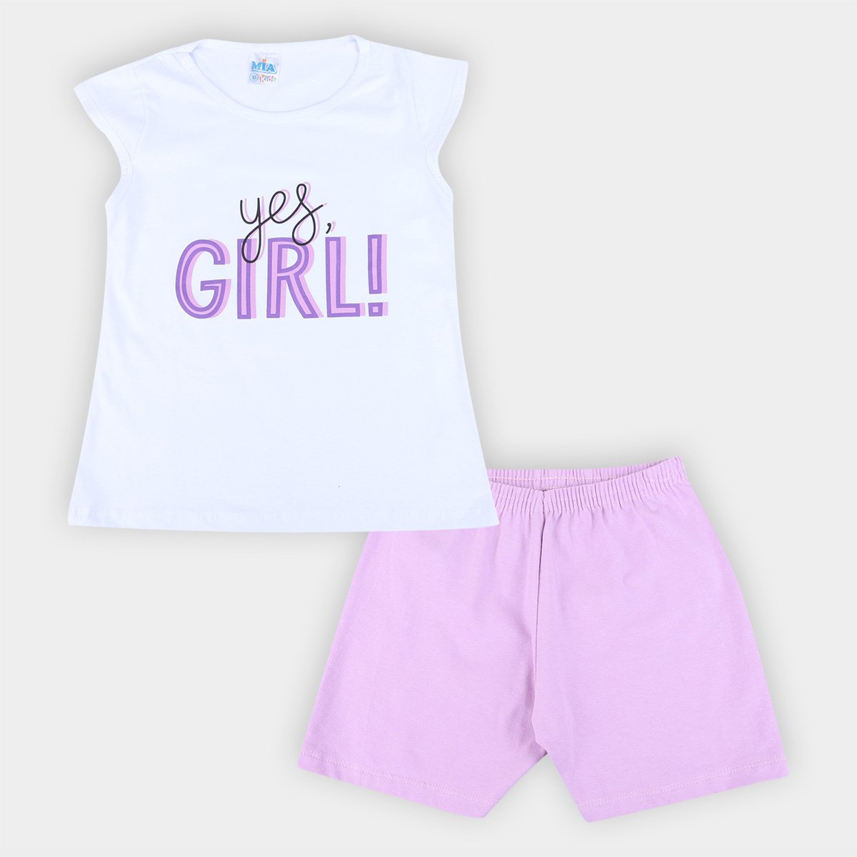 Conjunto Infantil Mia Kids Yes Girl Feminino - Branco Menor preço em Conjunto Infantil Mia Kids Yes Girl Feminino - Branco