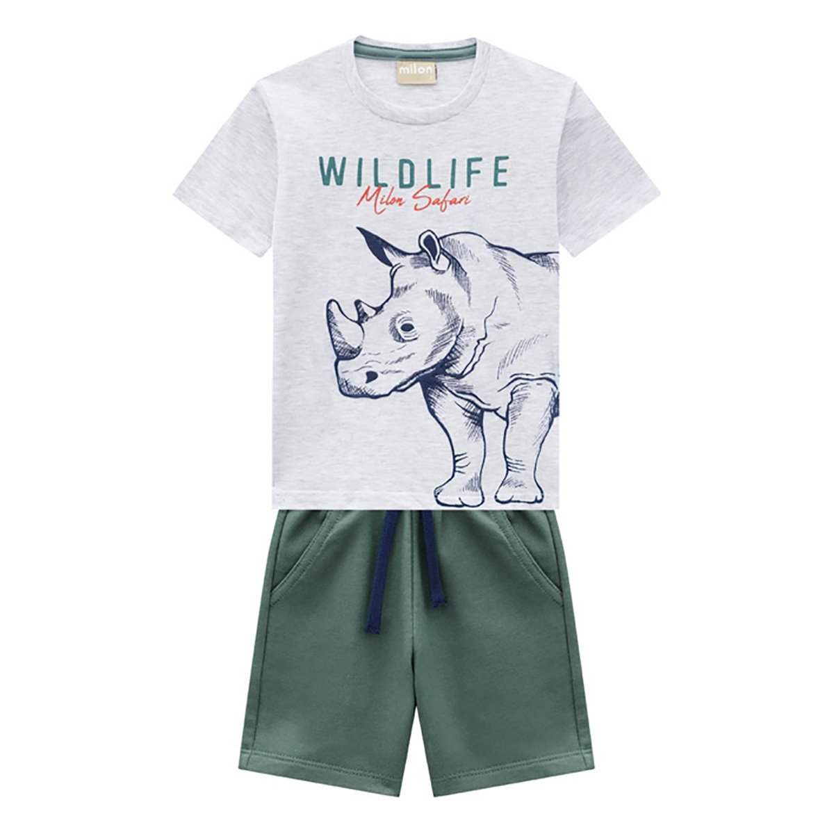Conjunto Infantil Milon Camiseta E Bermuda Wild Life Safari Masculino - Mescla Menor preço em Conjunto Infantil Milon Camiseta E Bermuda Wild Life Safari Masculino - Mescla