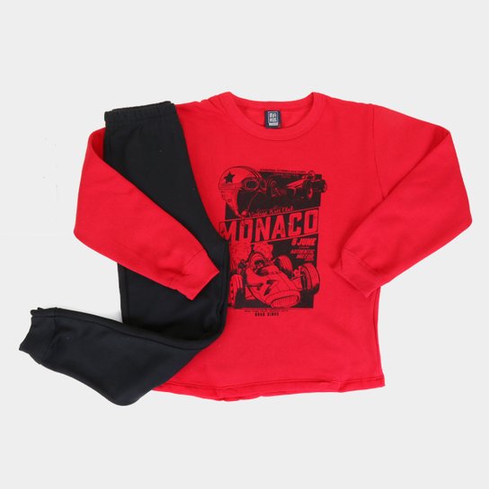 Conjunto Infantil Moletom Mia Kids Estampado Longo Masculino - Vermelho