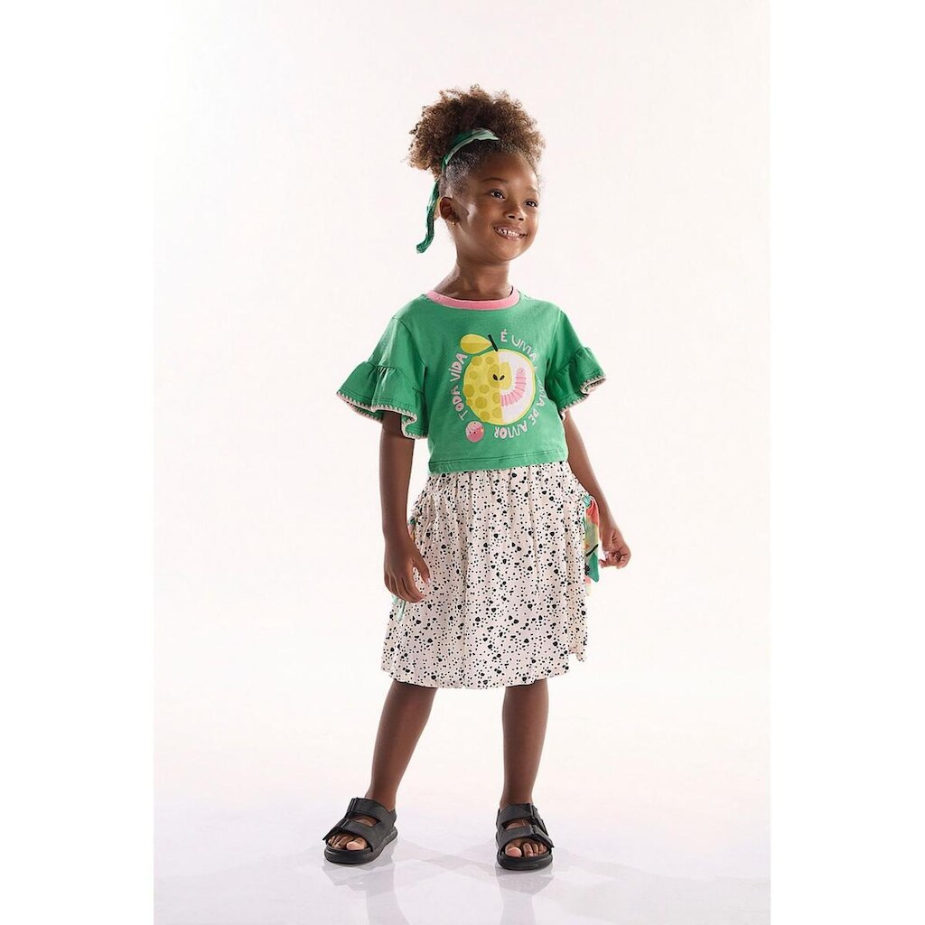 Conjunto Infantil para Menina com Blusa e Saia Pomar Feliz Três e Já