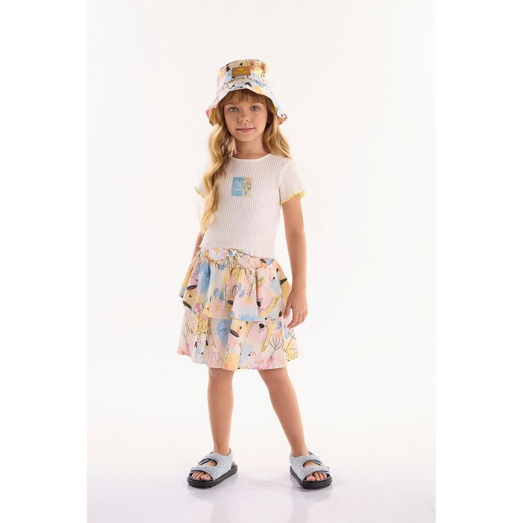 Conjunto Infantil para Menina com Cropped e Saia Aumigo Três e Já