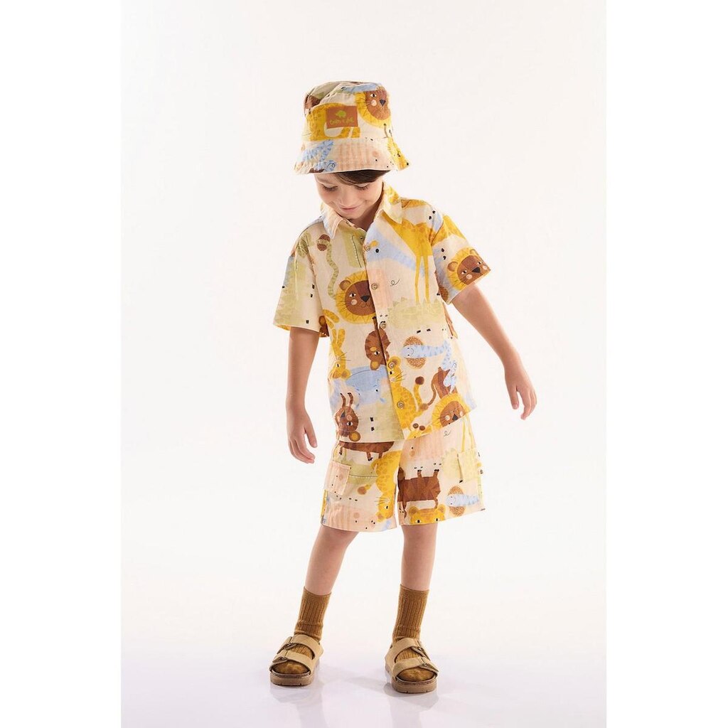 Conjunto Infantil para Menino com Camisa e Bermuda Safari Três e Já