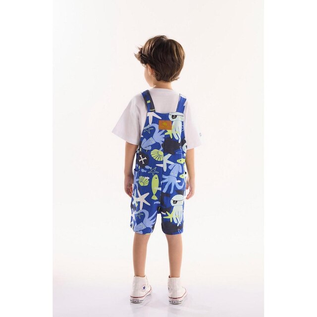 Conjunto Infantil para Menino oMar com Camiseta e Jardineira Três e Já
