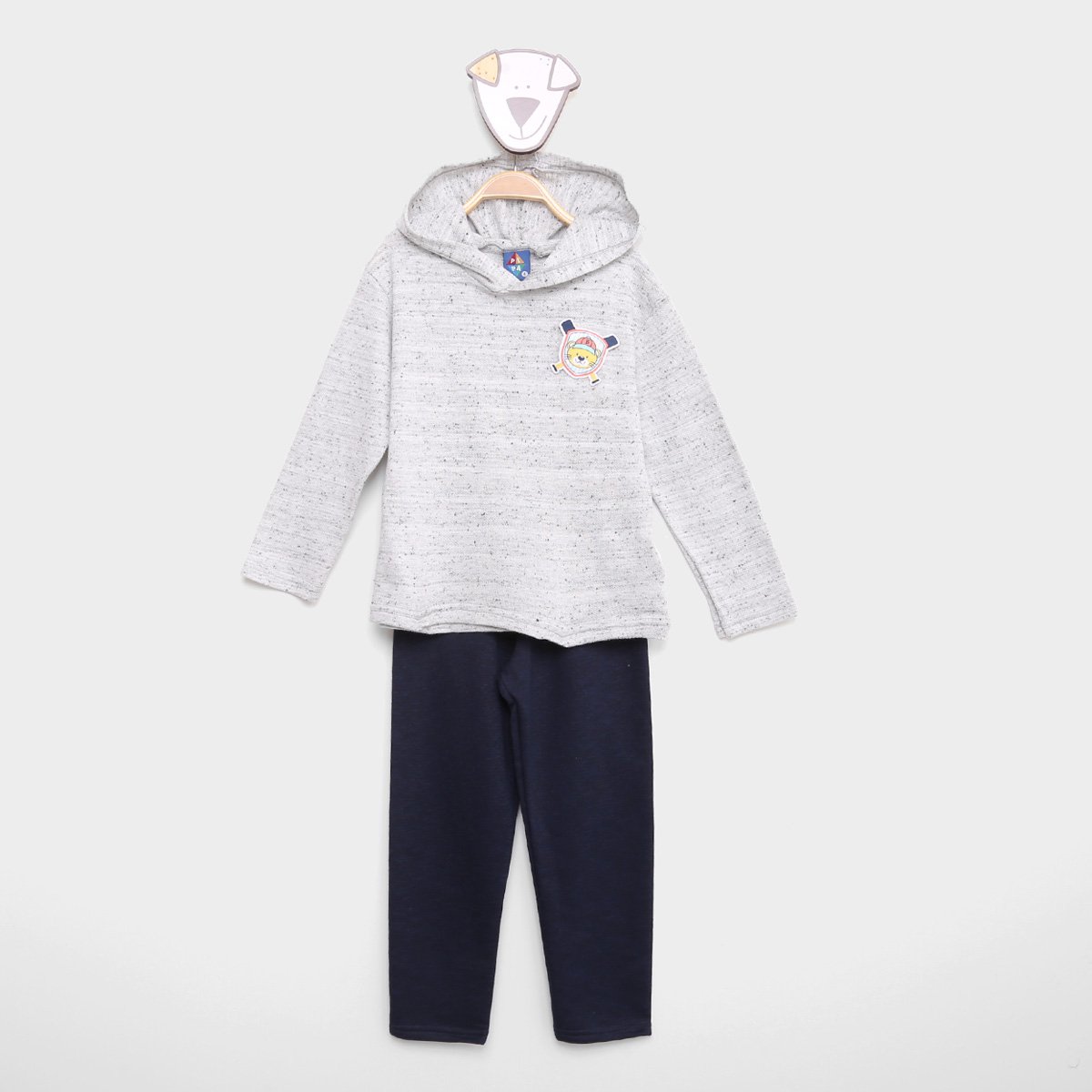 Conjunto Infantil Pipa Blusa com Capuz e Calça Moletom Estampado Menina - Mescla+Marinho Menor preço em Conjunto Infantil Pipa Blusa com Capuz e Calça Moletom Estampado Menina - Mescla+Marinho