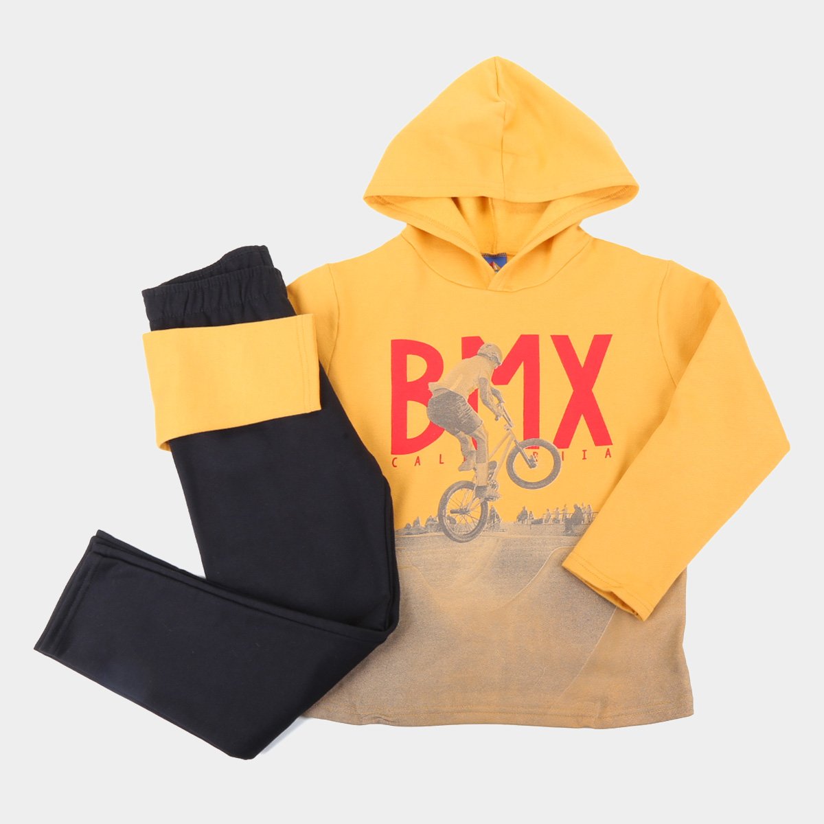 Conjunto Infantil Pipa BMX Capuz Masculino - Amarelo Menor preço em Conjunto Infantil Pipa BMX Capuz Masculino - Amarelo