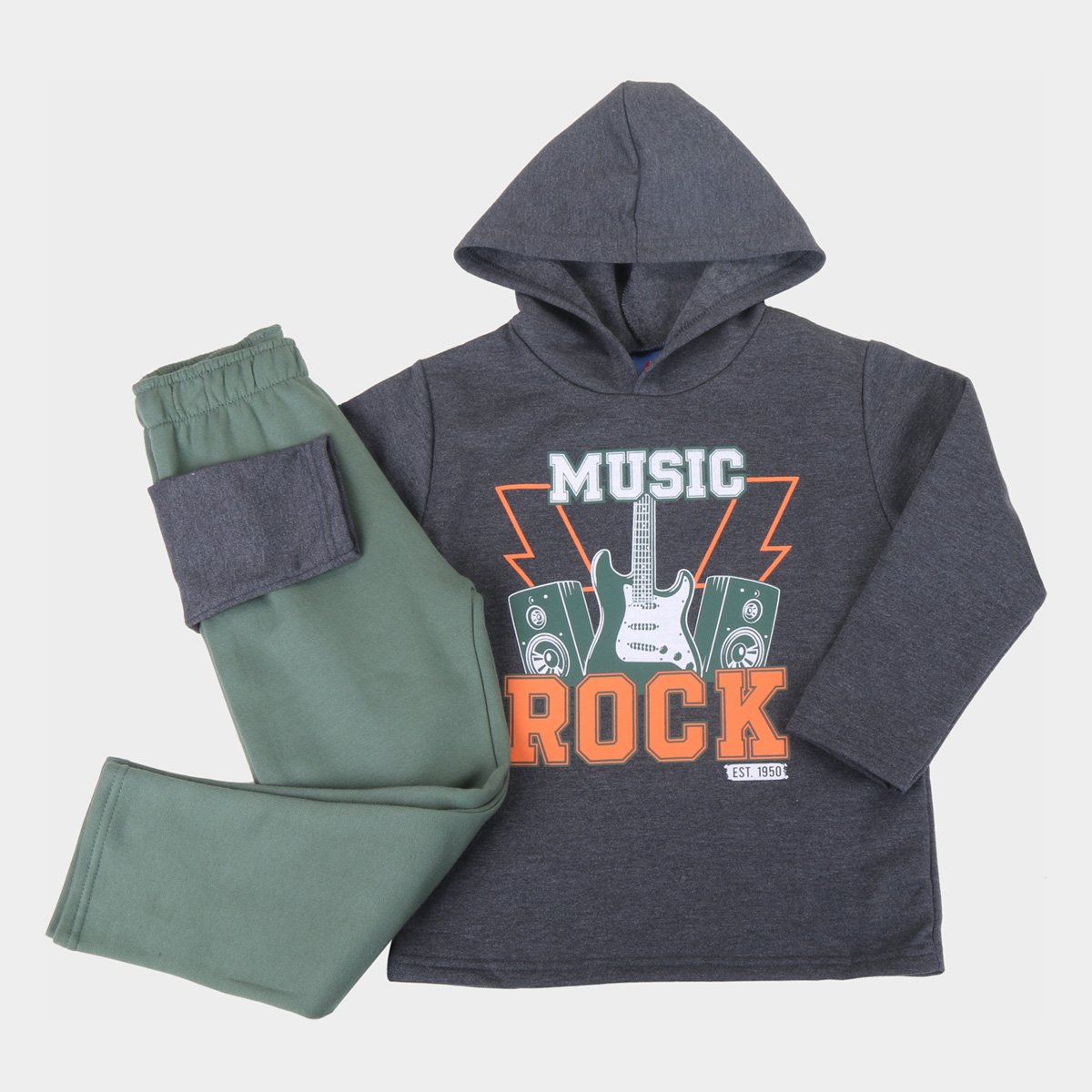 Conjunto Infantil Pipa Estampado Com Capuz Masculino - Mescla Menor preço em Conjunto Infantil Pipa Estampado Com Capuz Masculino - Mescla