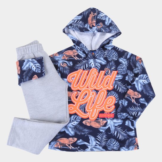 Conjunto Infantil Pipa Estampado Com Capuz - Marinho