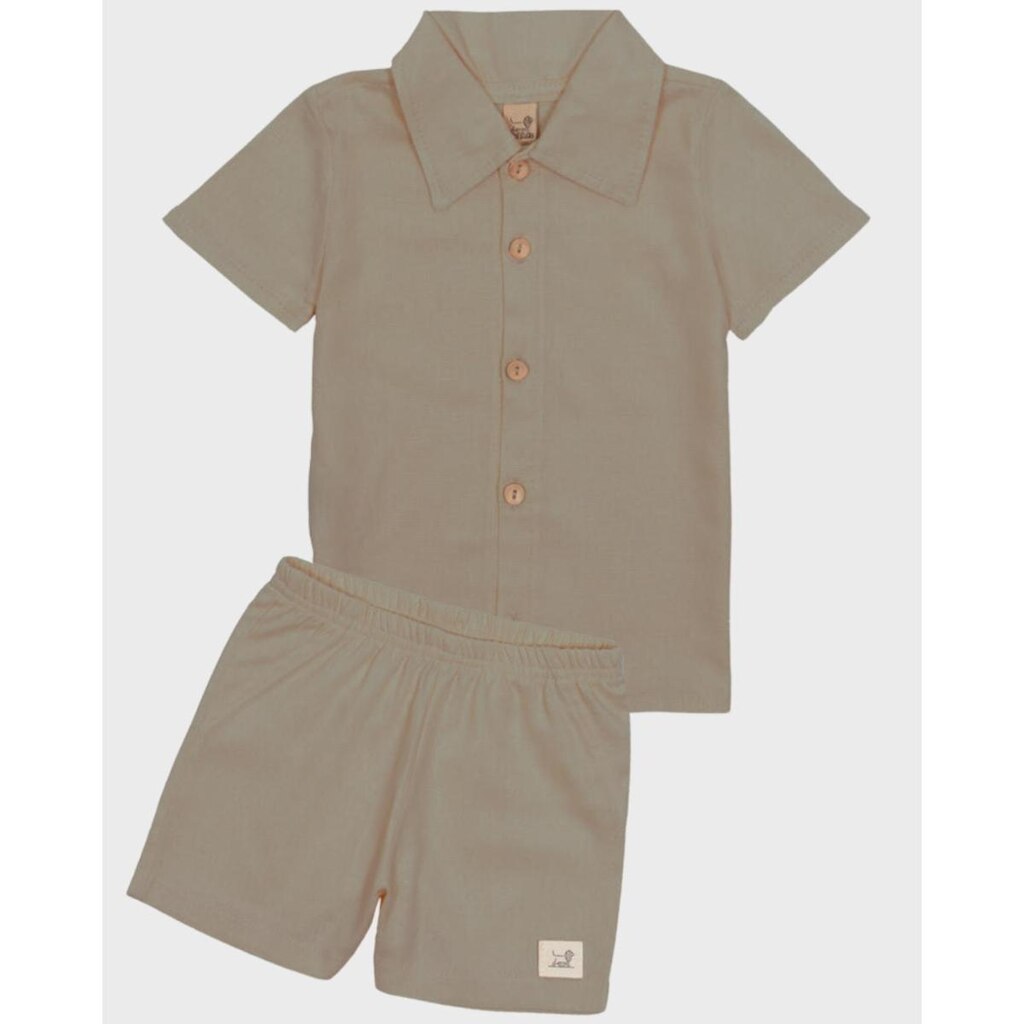 Conjunto infantil polo com bermuda verão leve confortável - Vermelho e Caqui - Bebê 3 a 18 meses