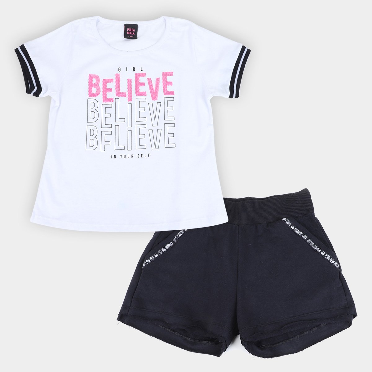 Conjunto Infantil Pulla Bulla Blusa Paetês+Shorts Cotton - Branco Menor preço em Conjunto Infantil Pulla Bulla Blusa Paetês+Shorts Cotton - Branco