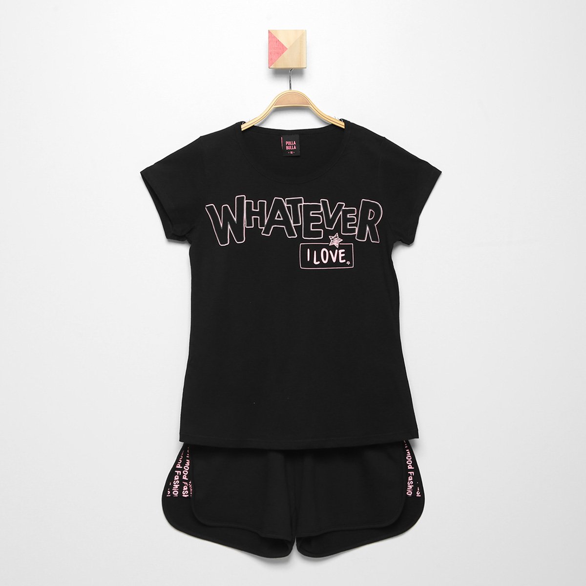 Conjunto Infantil Pulla Bulla Blusa+ Shorts Moletinho Feminino - Preto Menor preço em Conjunto Infantil Pulla Bulla Blusa+ Shorts Moletinho Feminino - Preto