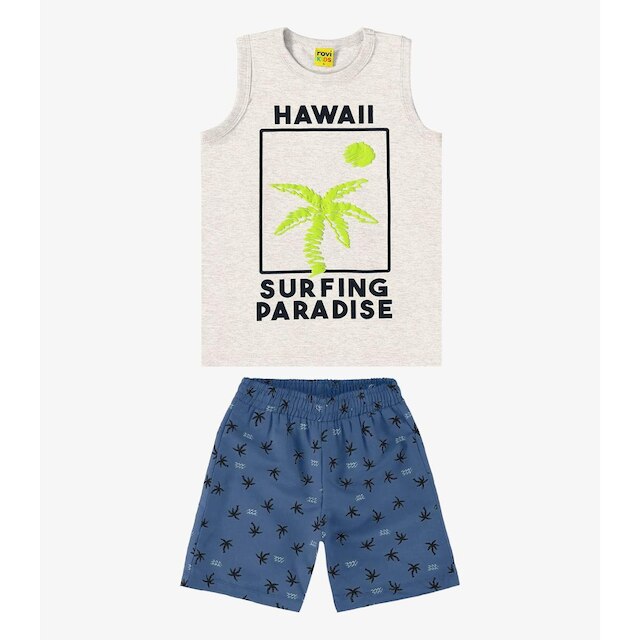 Conjunto Infantil Regata Com Bermuda Rovi Kids Cinza