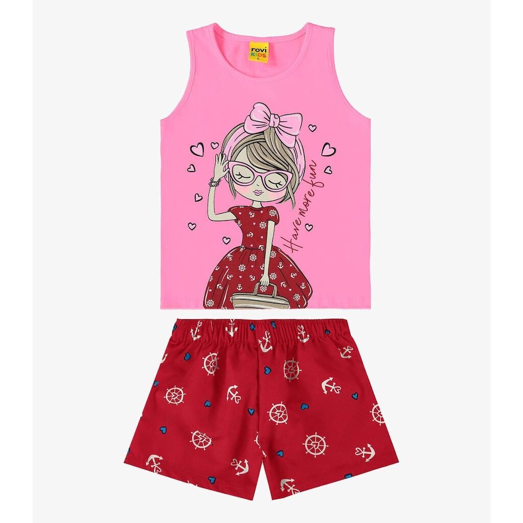Conjunto Infantil Regata Com Shorts Rovi Kids Rosa