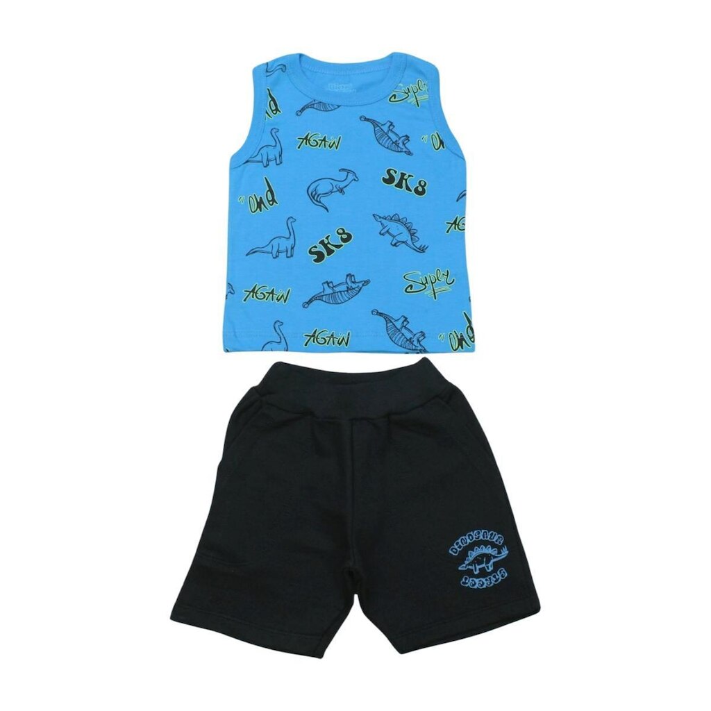 Conjunto Infantil Regata Estampa Dino e Bermuda Moletinho 2384 - Bicho Bagunça